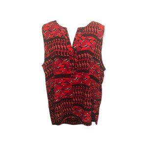 Woman's Designer Print Career  Blouse / Red Print XL